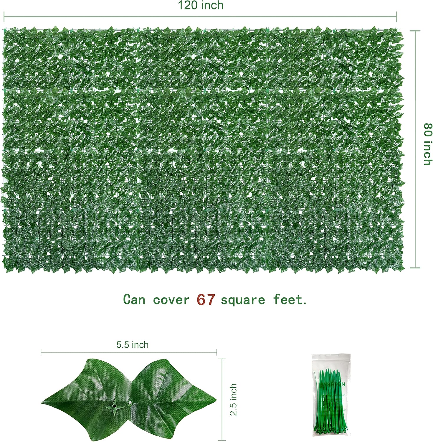 Fade-Resistant Faux Greenery Hedge Panels / 80 x 120 / Green - Ivy