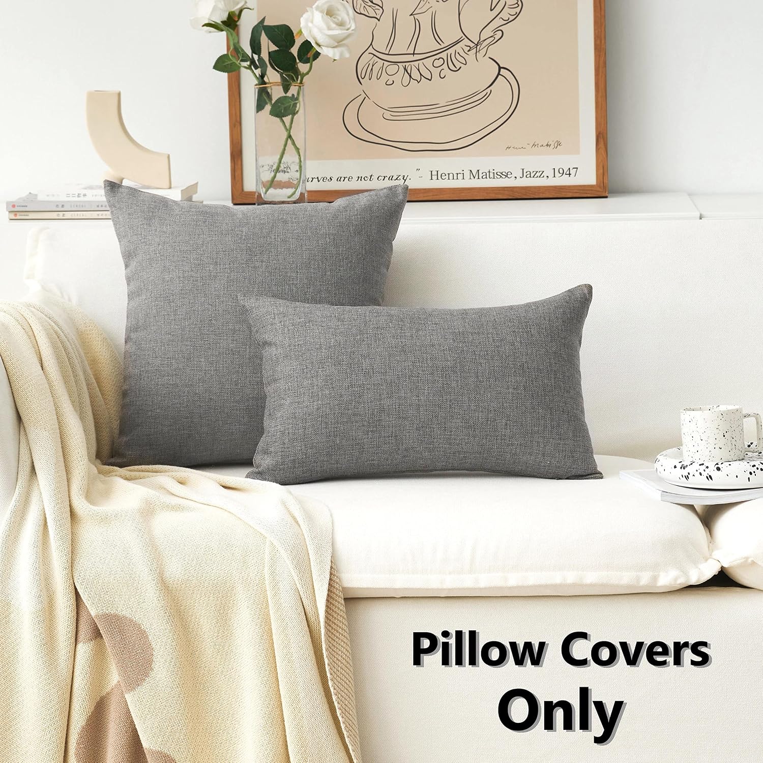 Couch Pillow Covers Linen Square Throw Pillow Cases Cushion Covers / 18 x 18 / Dark Grey / Set of 4
