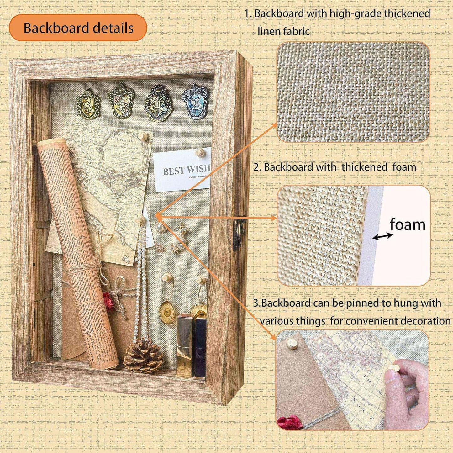 Original Wood Shadow Box Frame 16x20 Shadow Box with Shelves 2.6" Interior Depth Memorial Shadow Box with Linen Back
