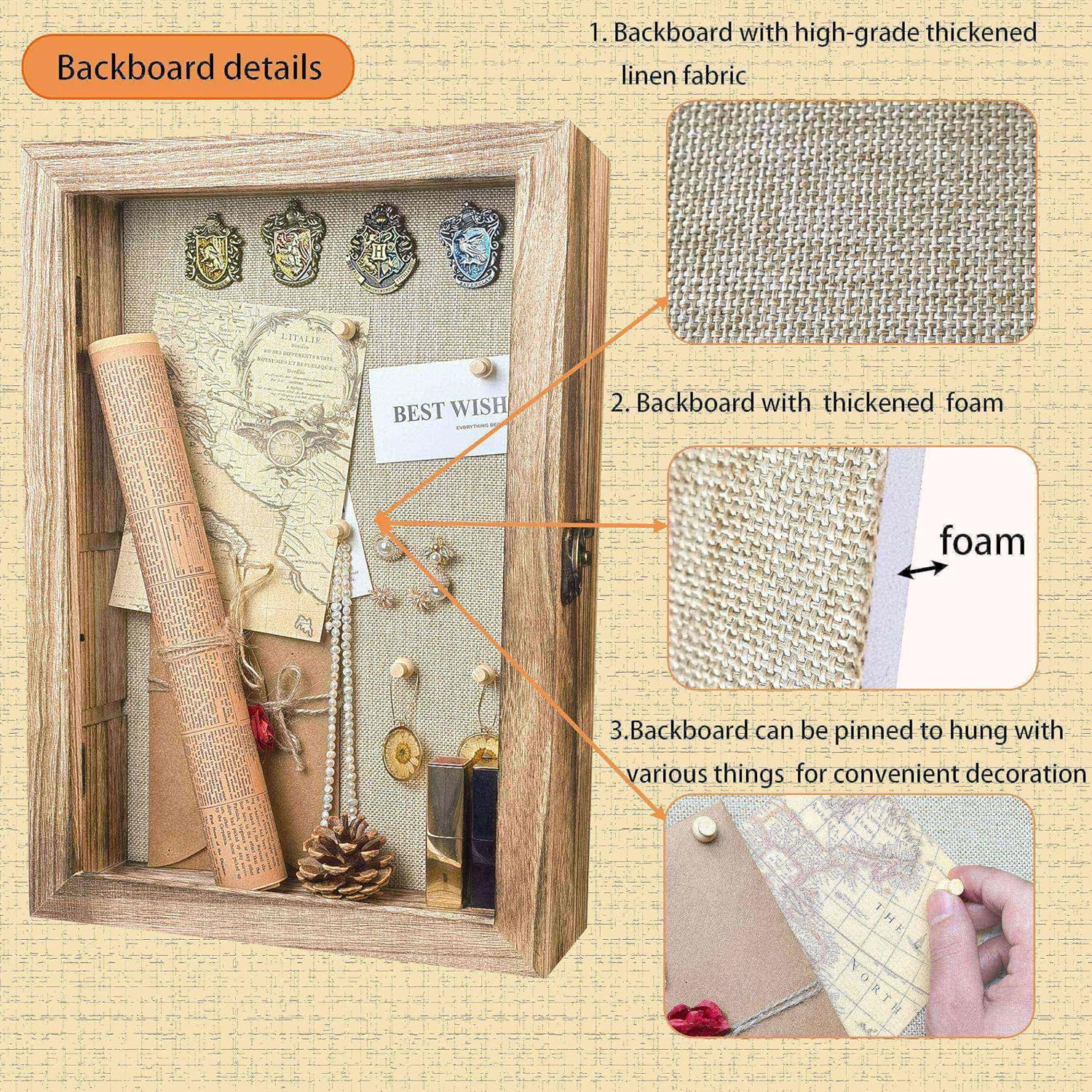 Original Wood Shadow Box Frame 16x20 Shadow Box with Shelves 2.6" Interior Depth Memorial Shadow Box with Linen Back