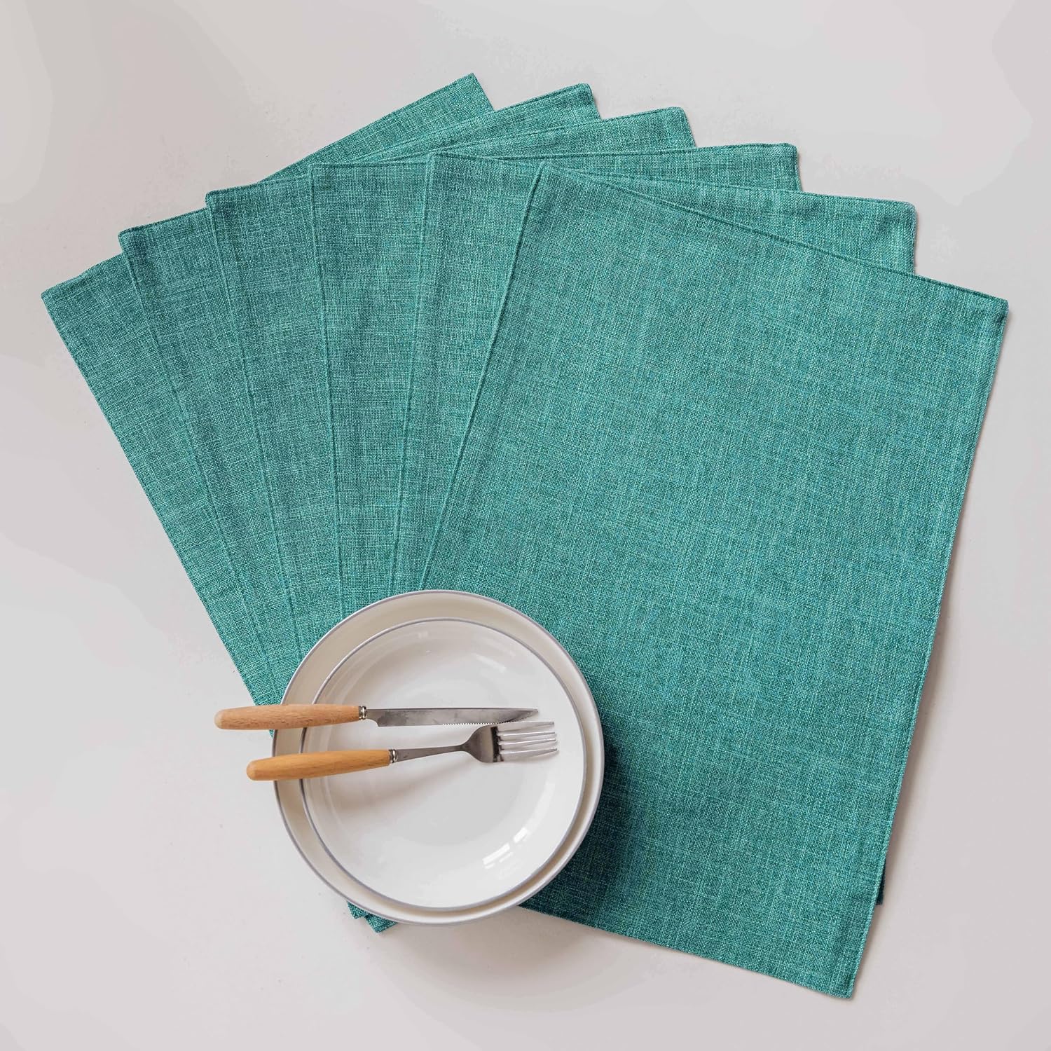 Home Brilliant Teal Placemats Set of 8 Heat Resistant Dining Table Place Mats for Kitchen Table Washable Cloth