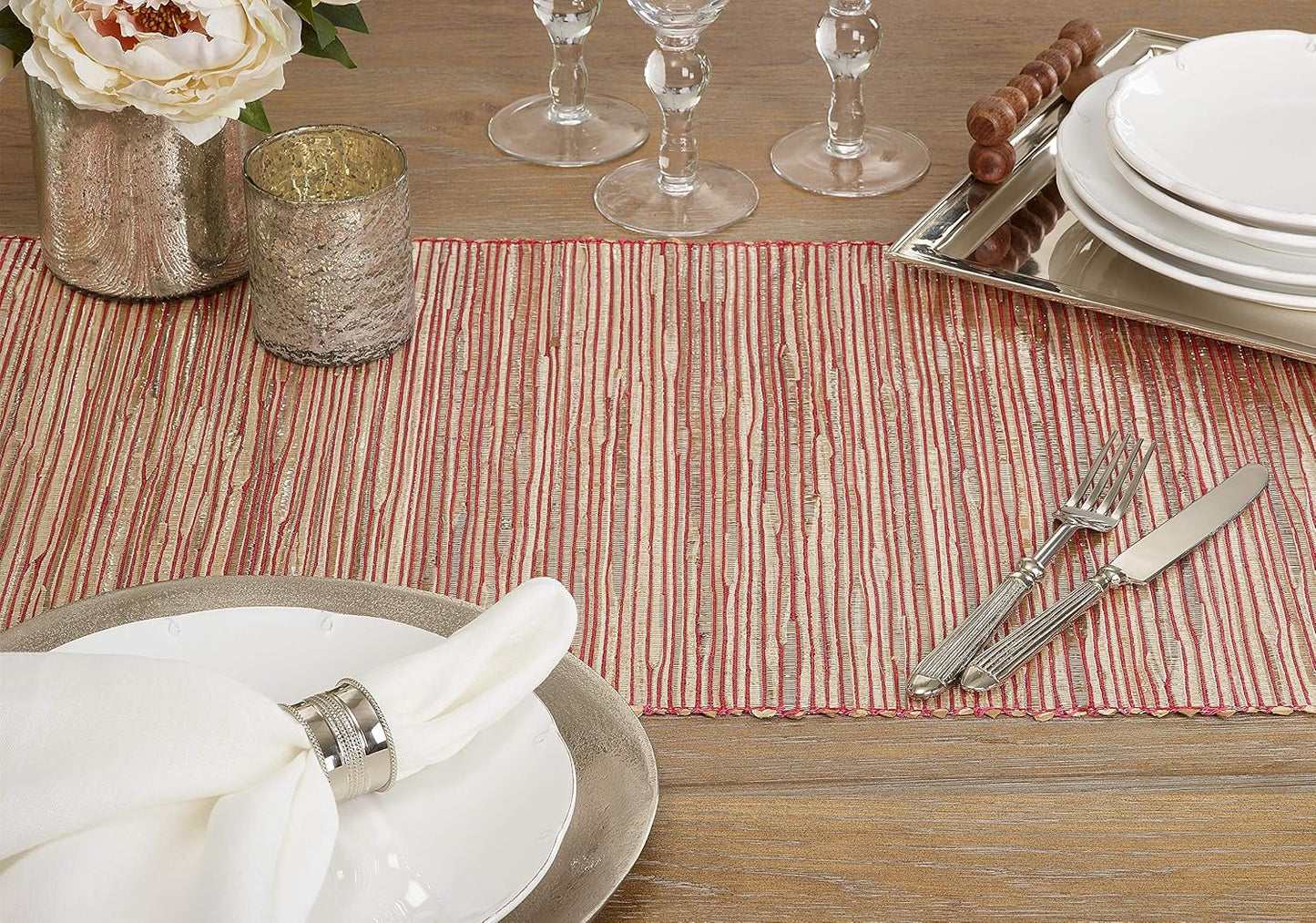 Saro Lifestyle Melaya Collection Shimmering Woven Nubby Table Runner, 16"x72", Rust