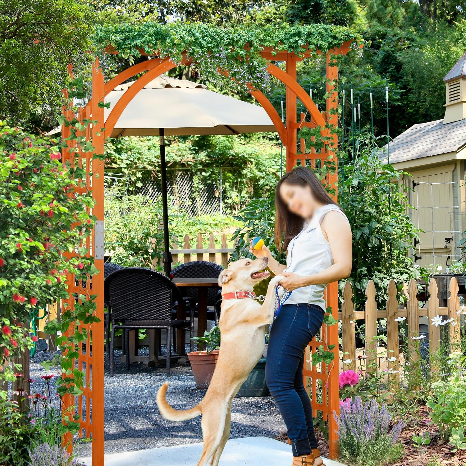Yaheetech 7FT Wooden Arch Arbor, Wood Trellis for Climbing Plants Outdoor | Garden Arbor Backdrop Stand for Ceremony