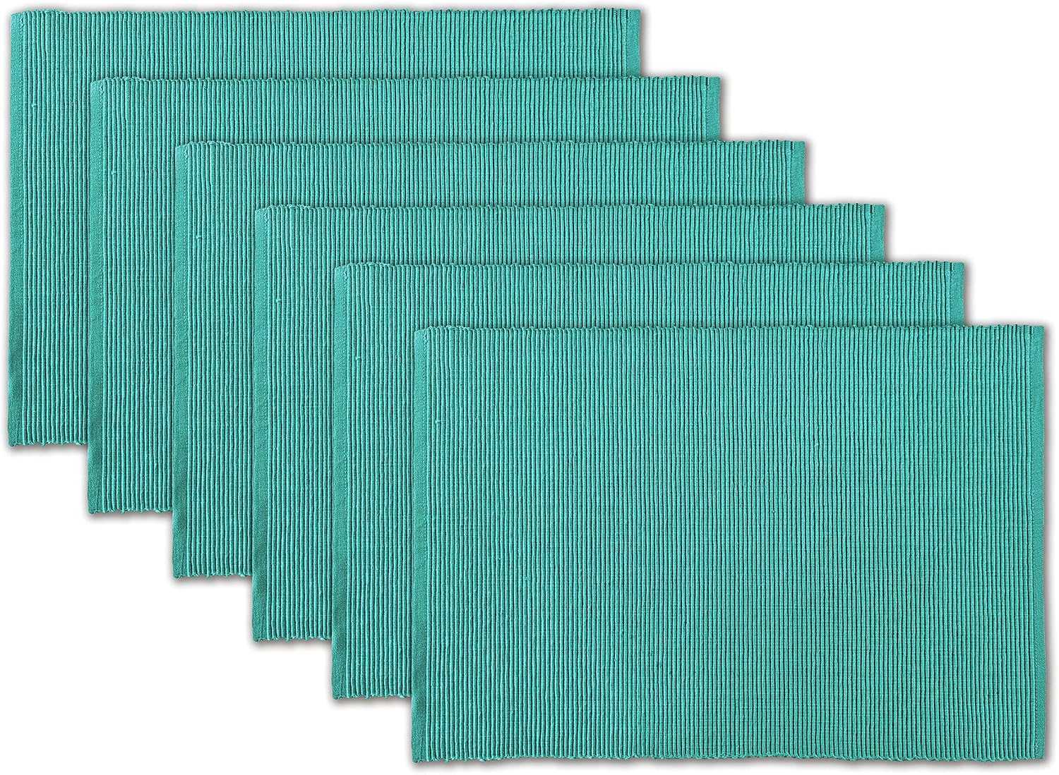 100% Cotton Ribbed Placemats - Set of 6-13 x 19 Inches - Turquoise Blue - Everyday Cloth Table Mats - Thick