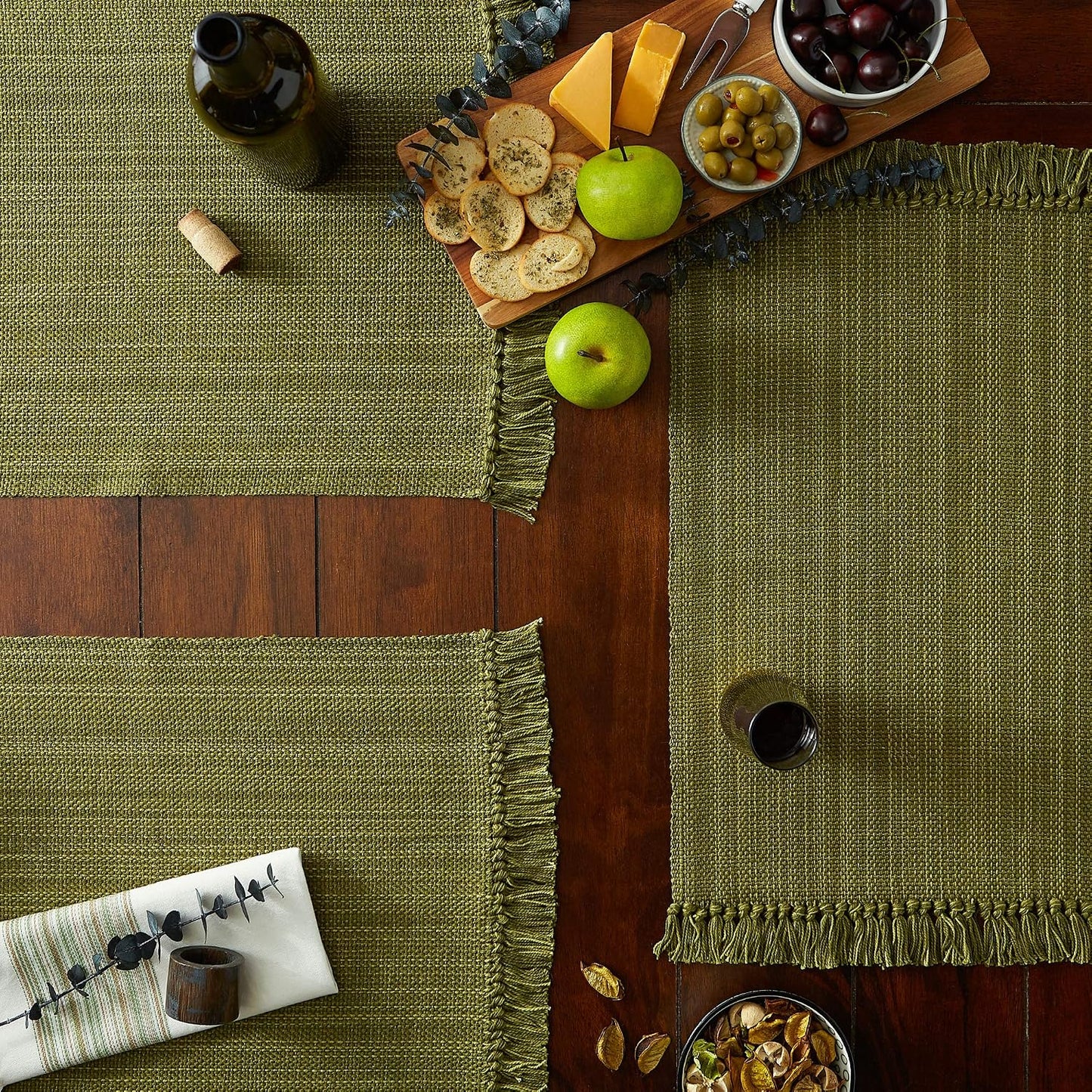 DII Variegated Tabletop Collection, Placemat Set3x19, Olive Green, 6 Piece