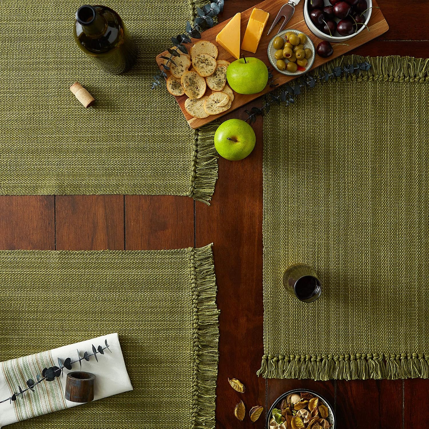 DII Variegated Tabletop Collection, Placemat Set3x19, Olive Green, 6 Piece