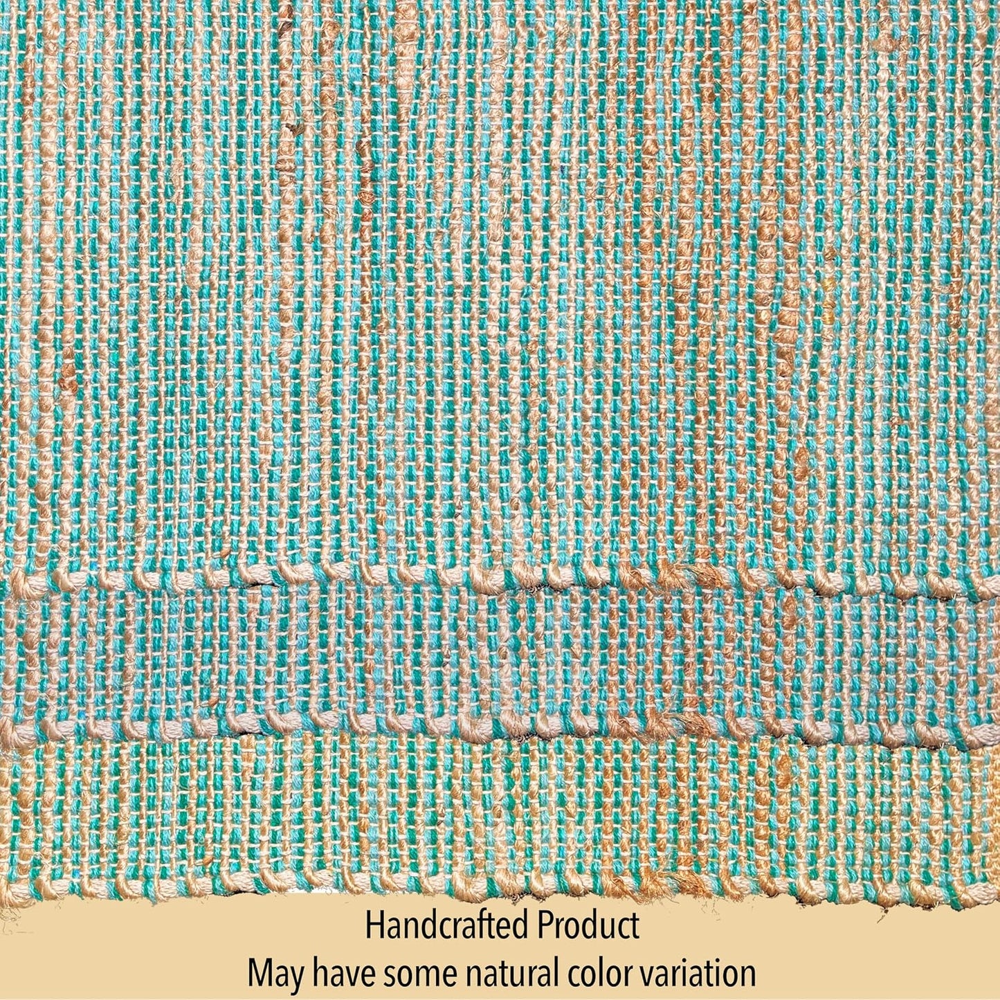 Natural Jute & Aqua Turquoise Placemats, Set of 4 – Rustic Handmade Boho Table Mats, 13x19 in Dining Table Placemats