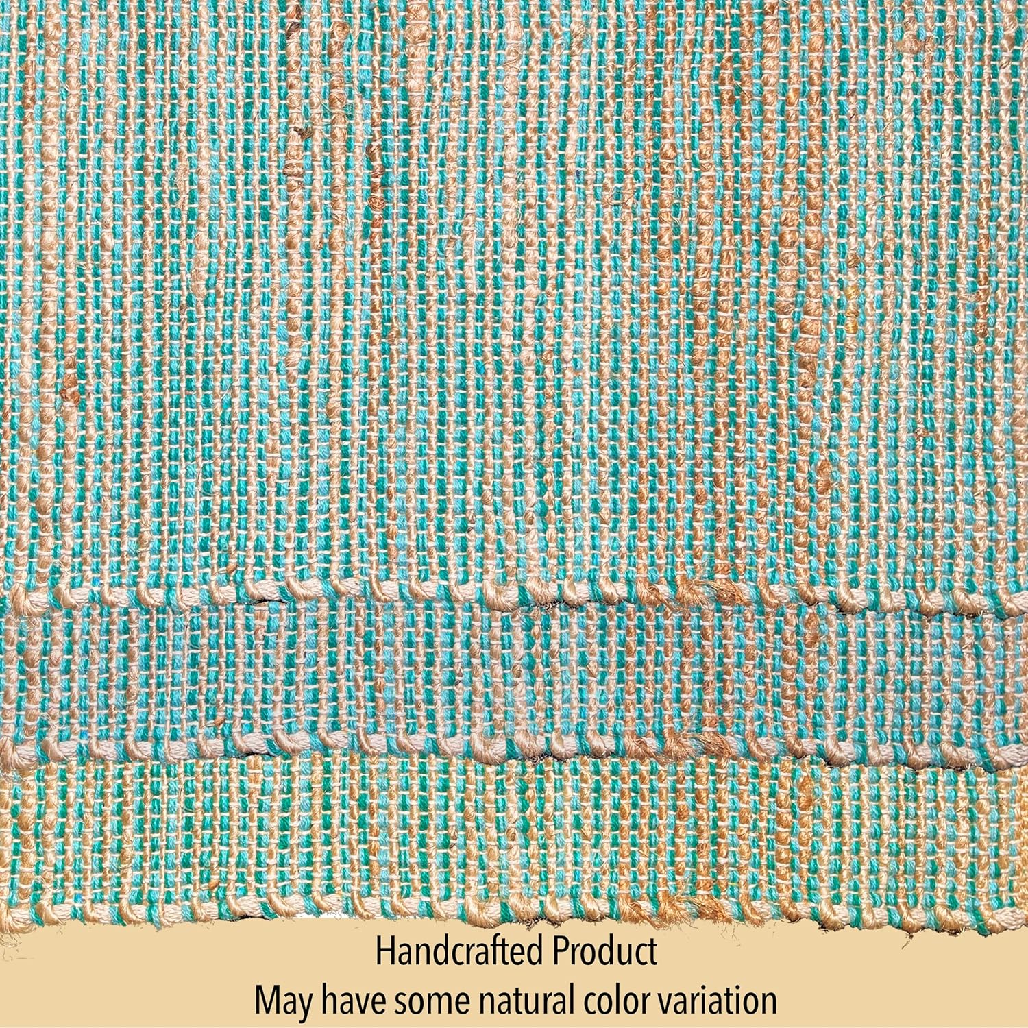 Natural Jute & Aqua Turquoise Placemats, Set of 4 – Rustic Handmade Boho Table Mats, 13x19 in Dining Table Placemats