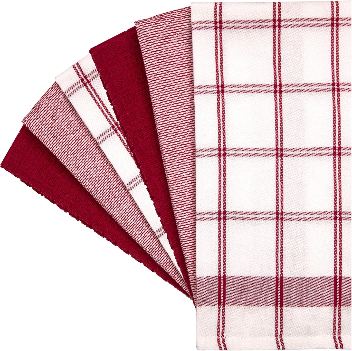 Premium Kitchen Towels 6 Pack 100% Cotton, 20"x28" Dish Towels - Red Check | Large Flat & Terry Kitchen Linen Set with