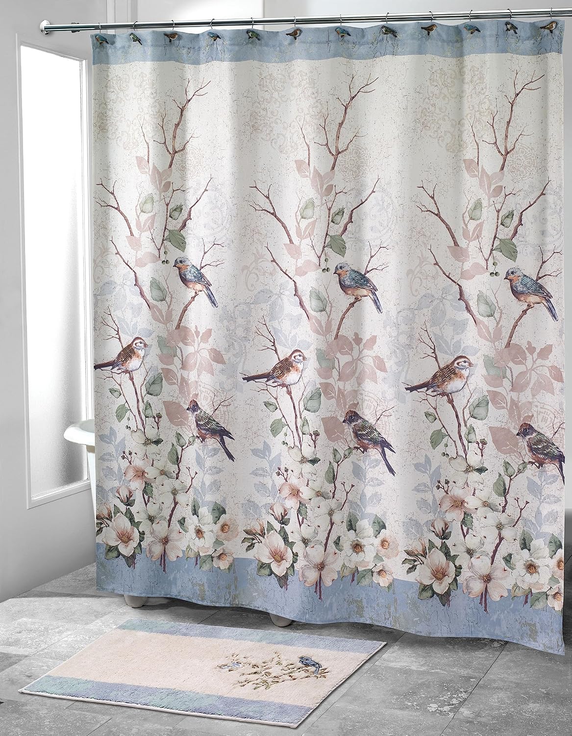 Avanti Linens - Fabric Shower Curtain, Nature Inspired Bathroom Decor (Love Nest Collection, 72") | 72 x 72 Inches