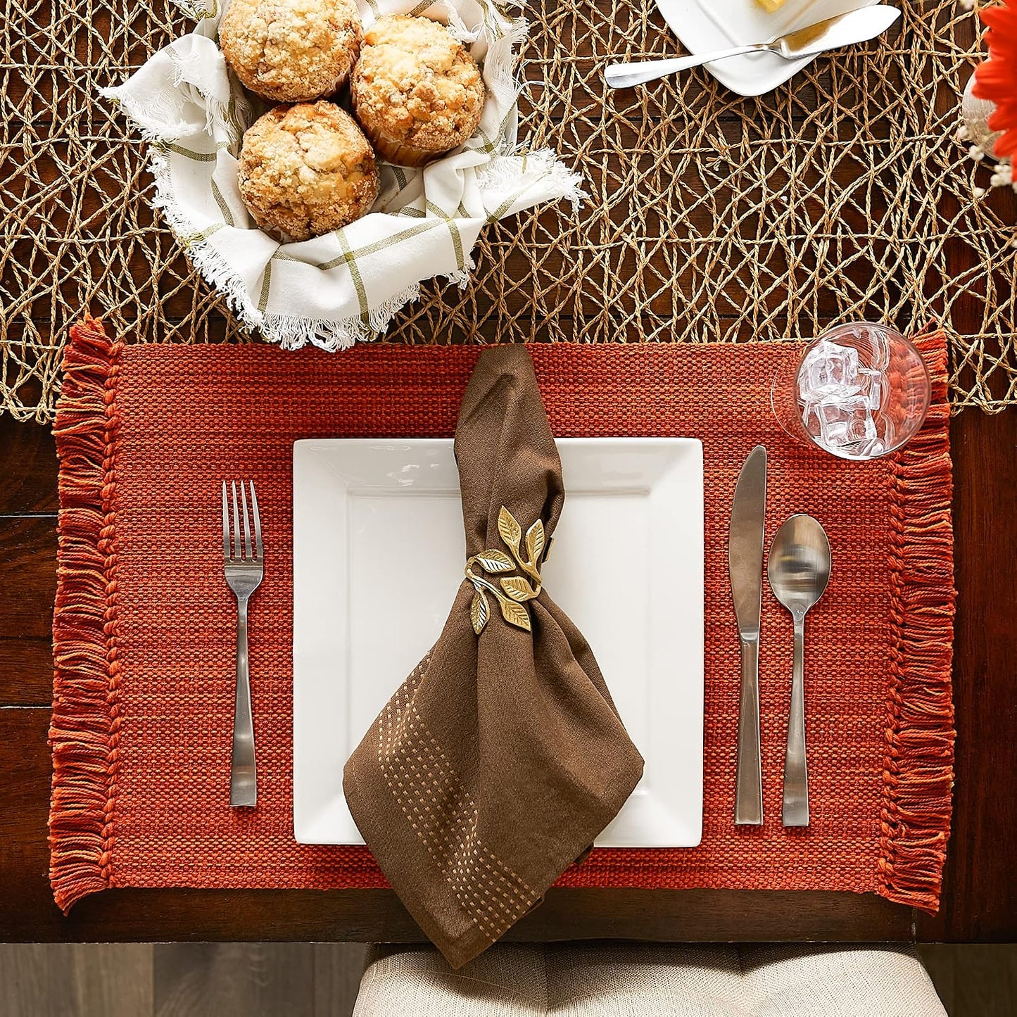 DII Variegated Tabletop Collection, Placemat Set3x19, Burnt Orange, 6 Piece