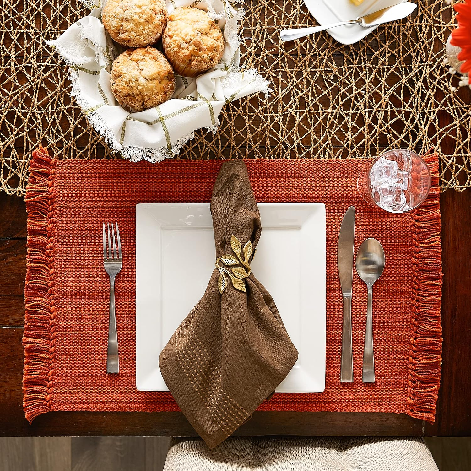 DII Variegated Tabletop Collection, Placemat Set3x19, Burnt Orange, 6 Piece