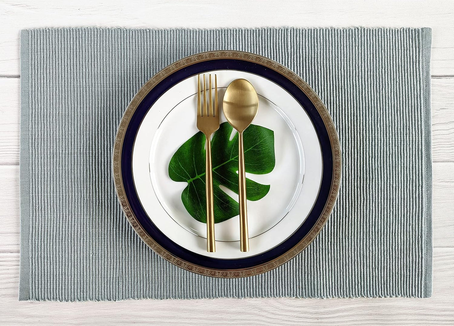 100% Cotton Ribbed Placemats - Set of 8-13 x 19 Inches - Grey - Everyday Cloth Table Mats - Thick Construction