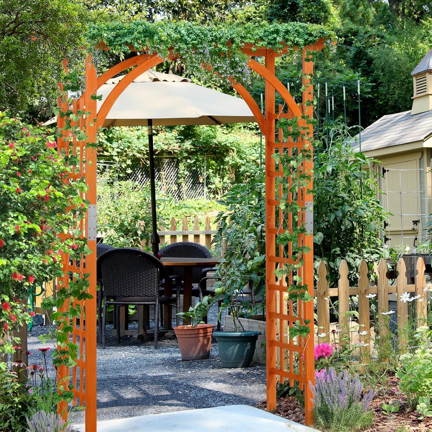 Yaheetech 7FT Wooden Arch Arbor, Wood Trellis for Climbing Plants Outdoor | Garden Arbor Backdrop Stand for Ceremony