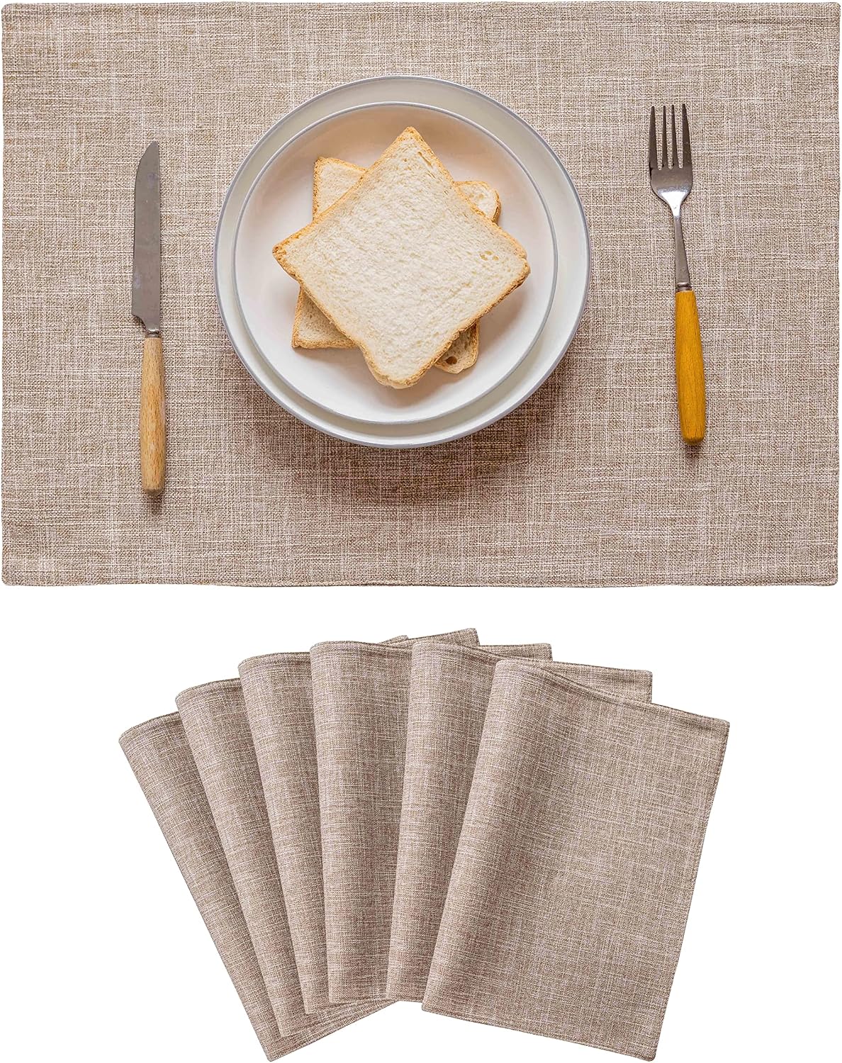 Home Brilliant Linen Place Mats Set of 6 Heat Resistant Dining Table Place Mats Cloth Placemats Kitchen Table Mats