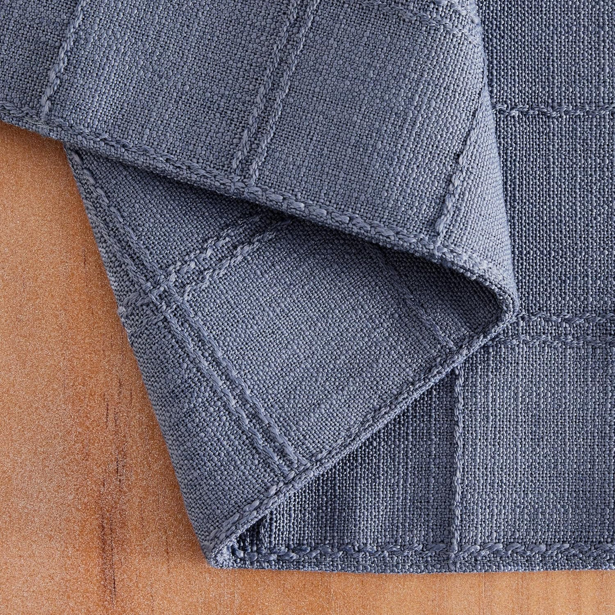 Linen Checked Farmhouse Placemats Set of 6, Blue 13x19in | Double Layer, Reversible, Thick Textured Table Mats, Raised