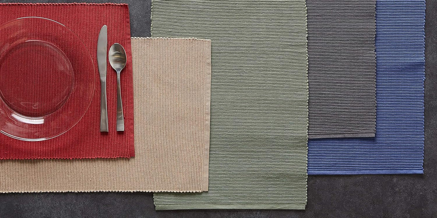 DII Basic Everyday Ribbed Tabletop 100% Cotton, Placemat Set, 13x19, Barn Red, 6 Piece