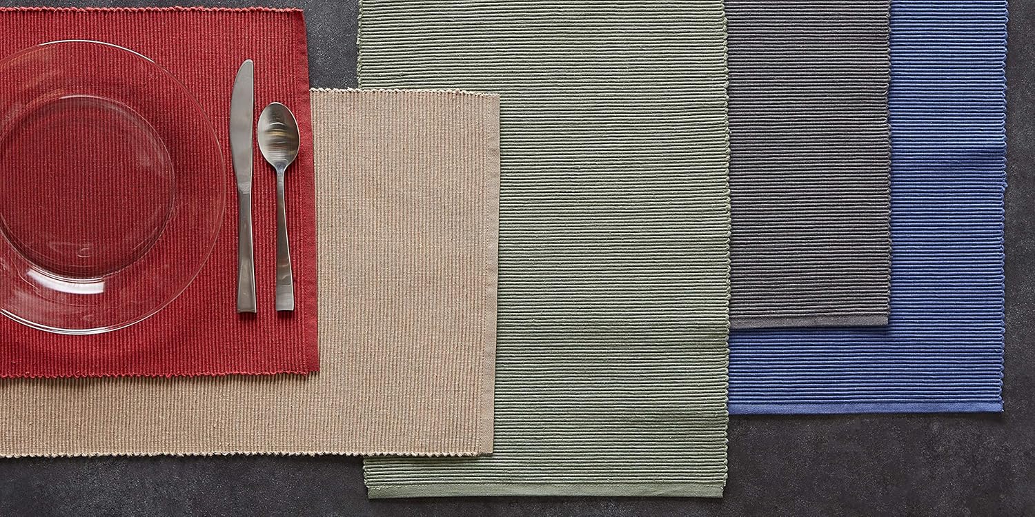 DII Basic Everyday Ribbed Tabletop 100% Cotton, Placemat Set, 13x19, Barn Red, 6 Piece