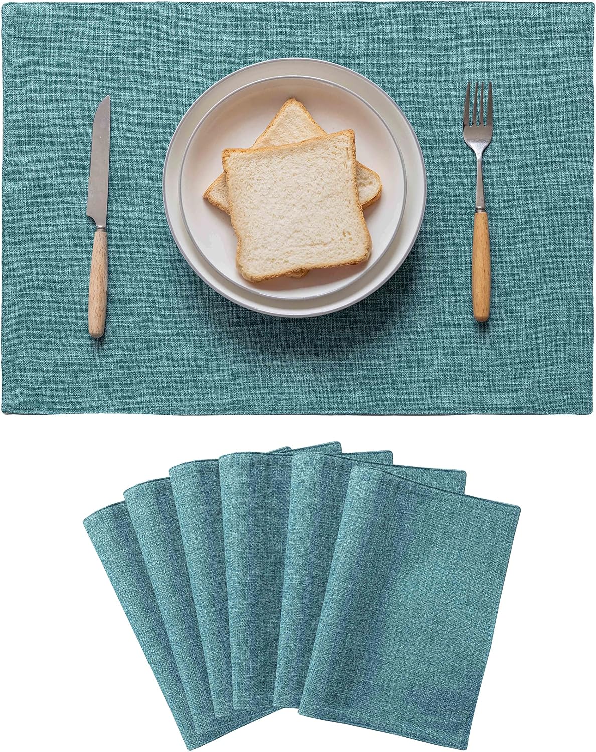 Home Brilliant Linen Placemats Set of 6 Heat Resistant Dining Table Place Mats for Kitchen Table, 13 x 19 inches