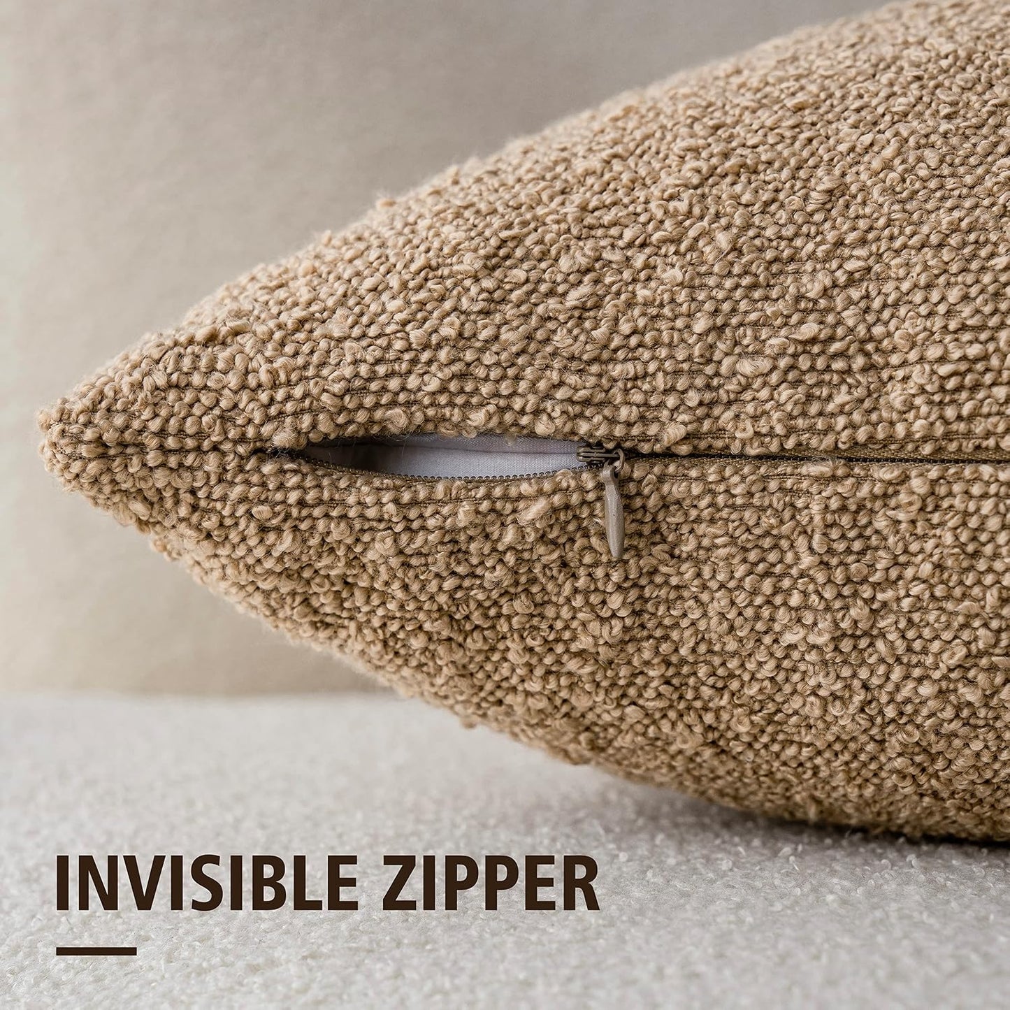 Textured Boucle Throw Pillow Covers Accent Solid Pillow Cases Soft / 18 x 18 / Camel / Set of 2
