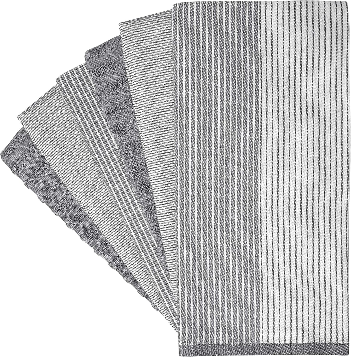Premium Kitchen Towels 6 Pack 100% Cotton, 20"x28" Dish Towels - Grey | Large Flat & Terry Kitchen Linen Set with