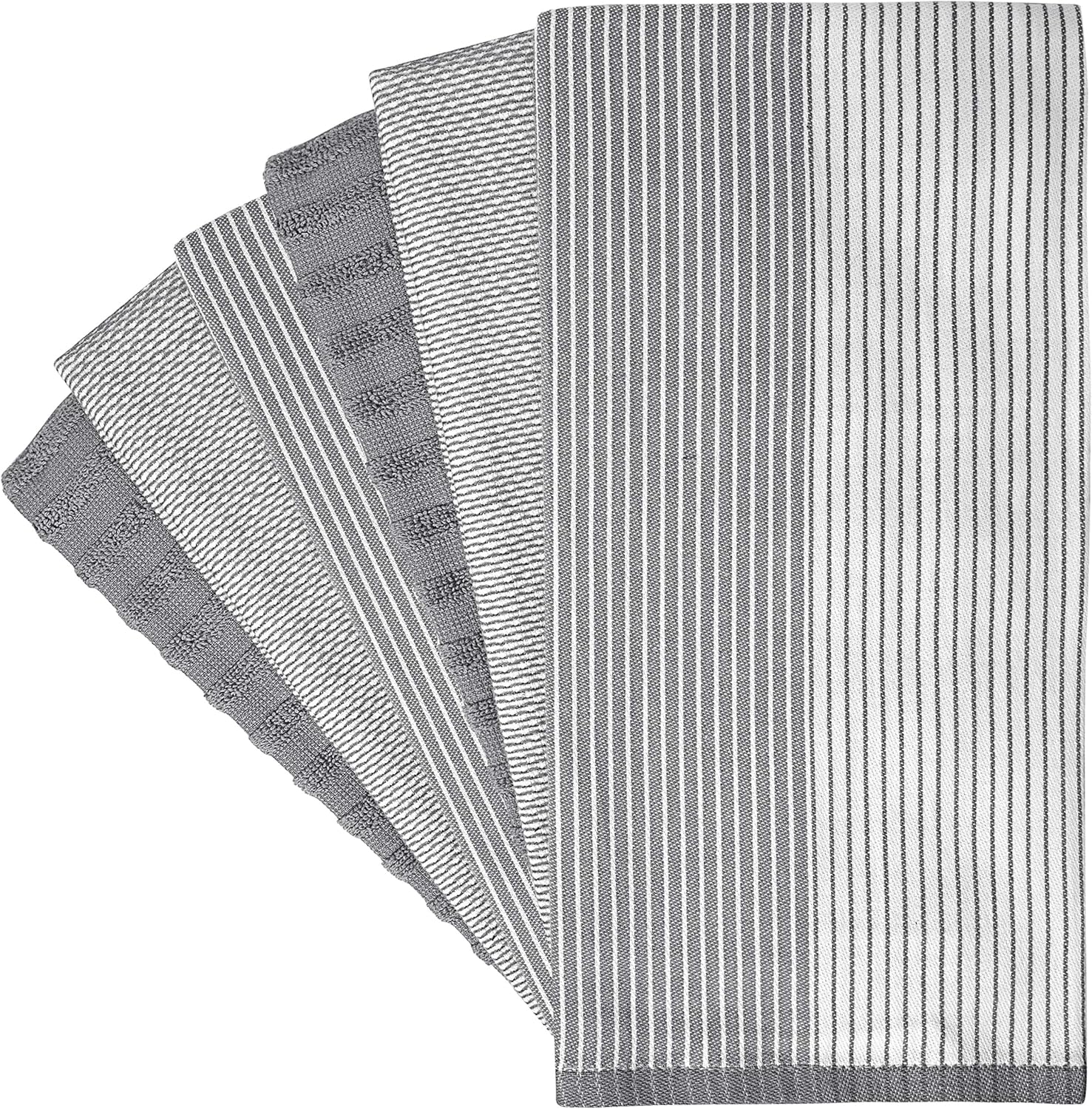 Premium Kitchen Towels 6 Pack 100% Cotton, 20"x28" Dish Towels - Grey | Large Flat & Terry Kitchen Linen Set with