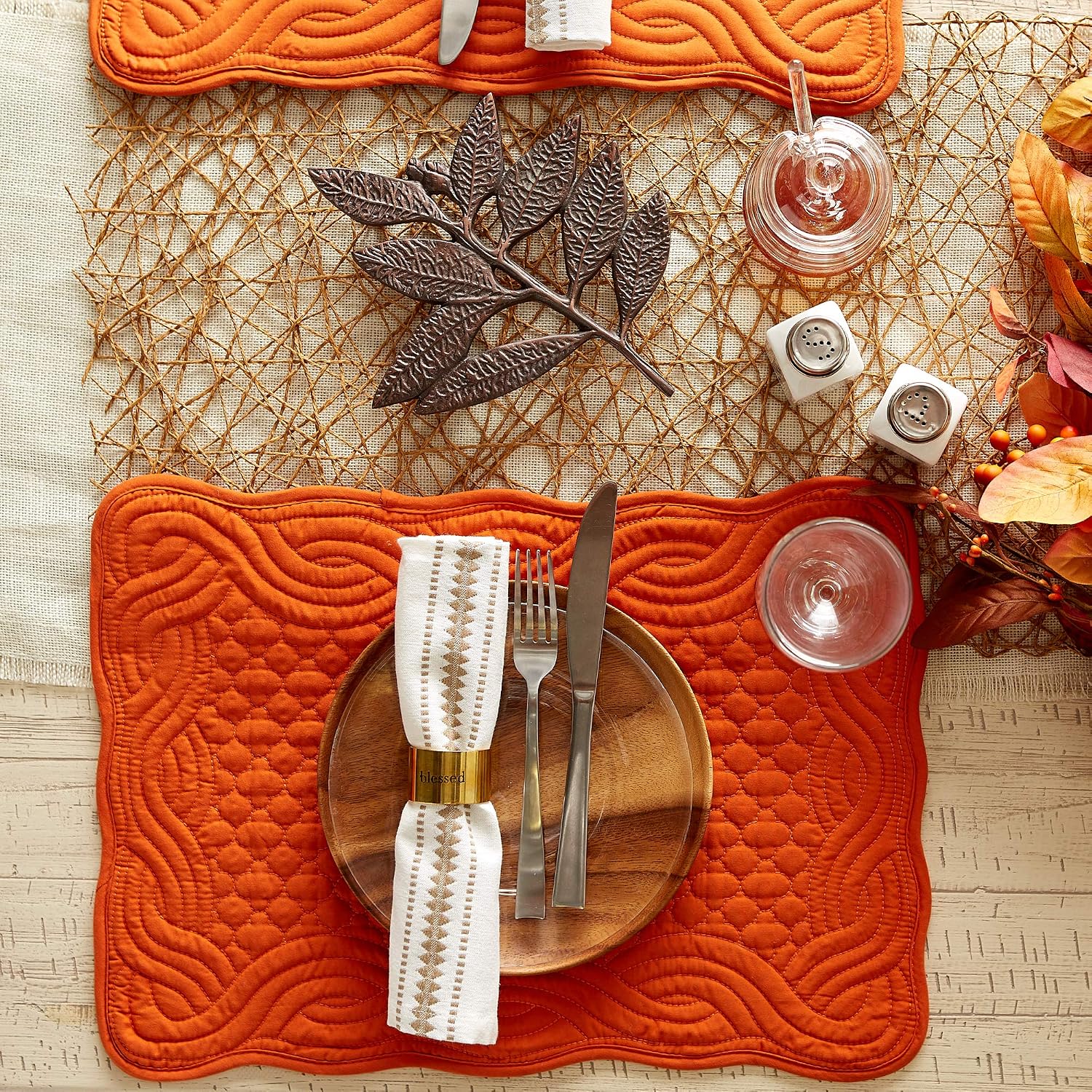 DII Quilted Farmhouse Collection Tabletop, Placemat Set, Pumpkin Spice, 6 Piece