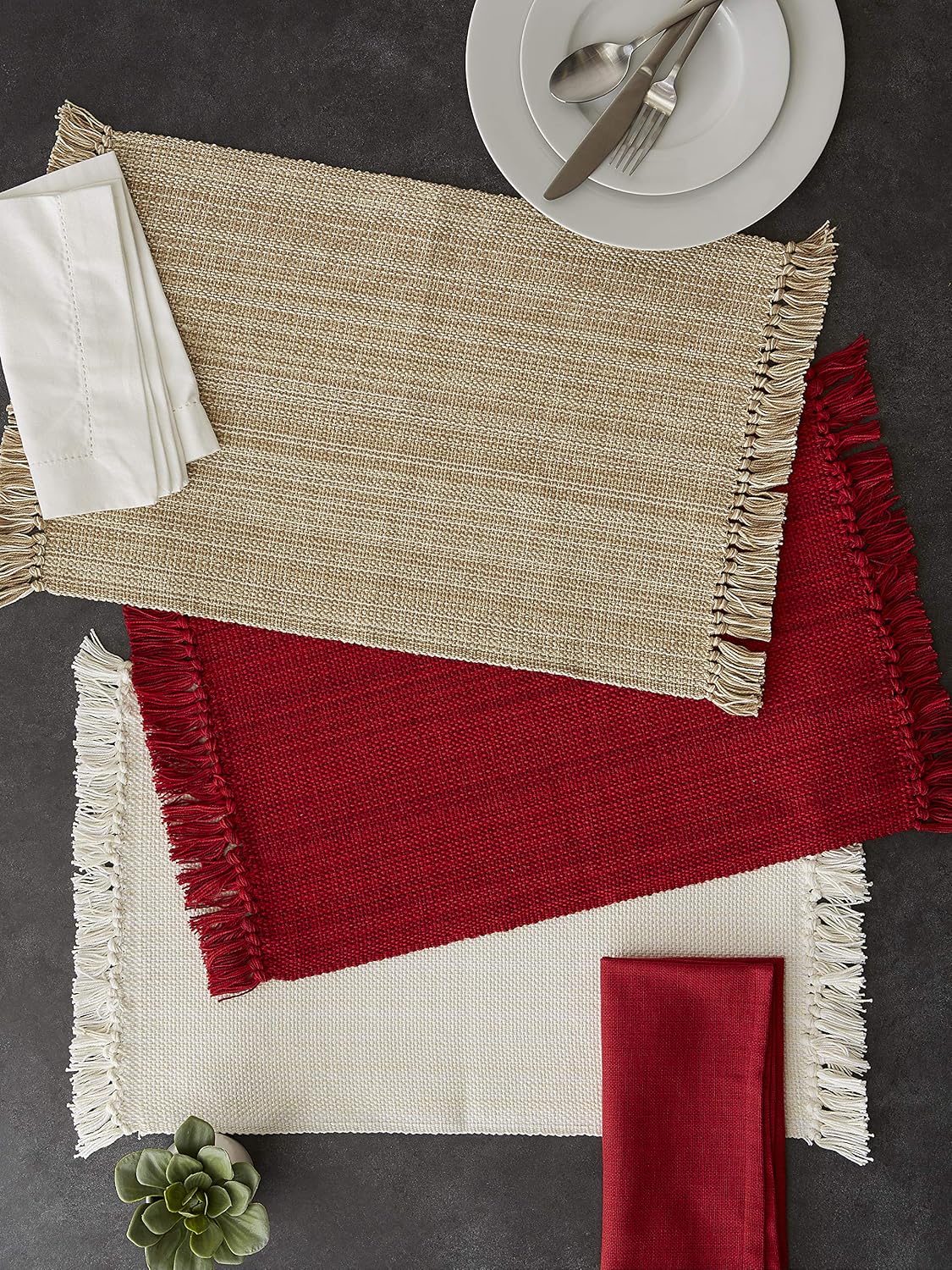 DII Variegated Tabletop Collection, Placemat Set3x19, Tango Red, 6 Piece
