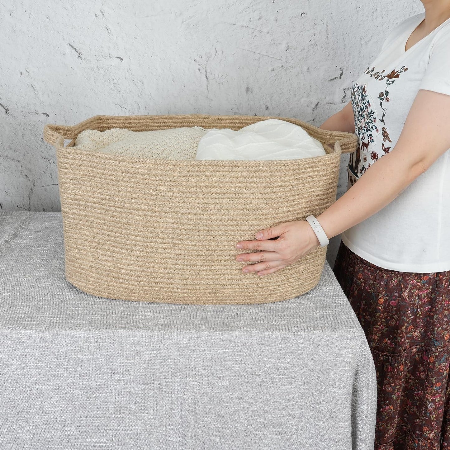 Large Rectangle Blankets Basket Living Room " Woven Rope Storage Baskets / Jute / 22 x 17 x 12