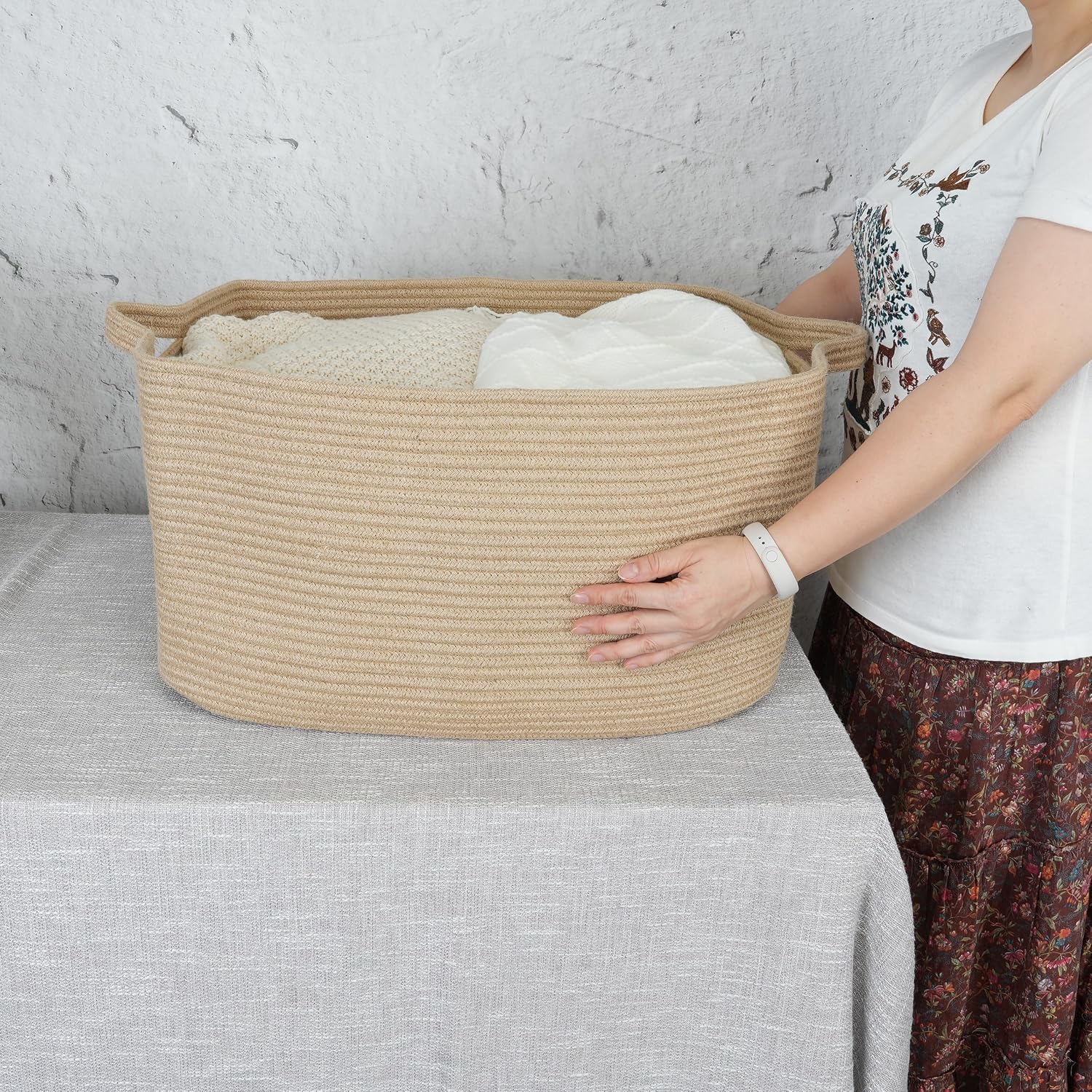 Large Rectangle Blankets Basket Living Room " Woven Rope Storage Baskets / Jute / 22 x 17 x 12