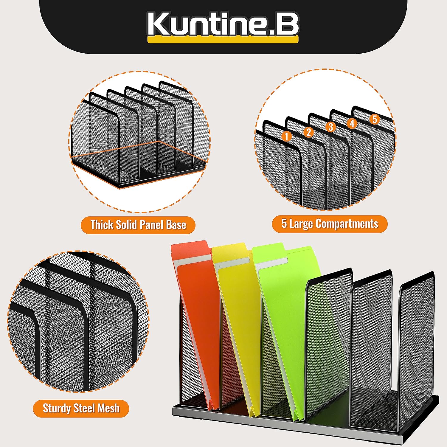 Kuntine.B Desk File Organizer Upright Mesh Desktop Organizer File Sorter Office Organization File Holder for Home