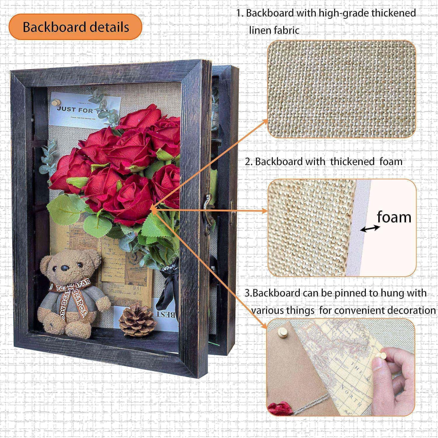 Black 11x16 Large Shadow Box Frame Deep Shadow Box with Shelves Pet Memorial Shadow Box Display Case with Linen Back