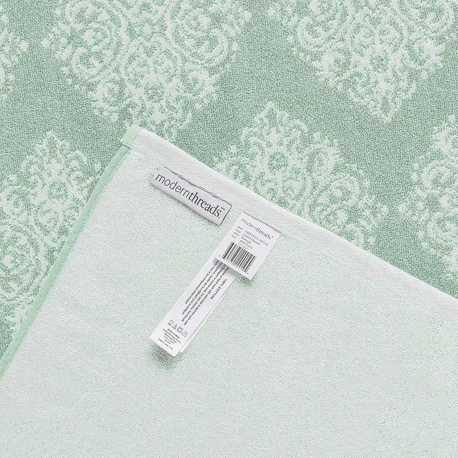 Modern Threads 6-Piece 100% Cotton Damask Medallion Towel Set, Sage | Highly Absorbent, Soft & Plush, Quick-Drying, 550