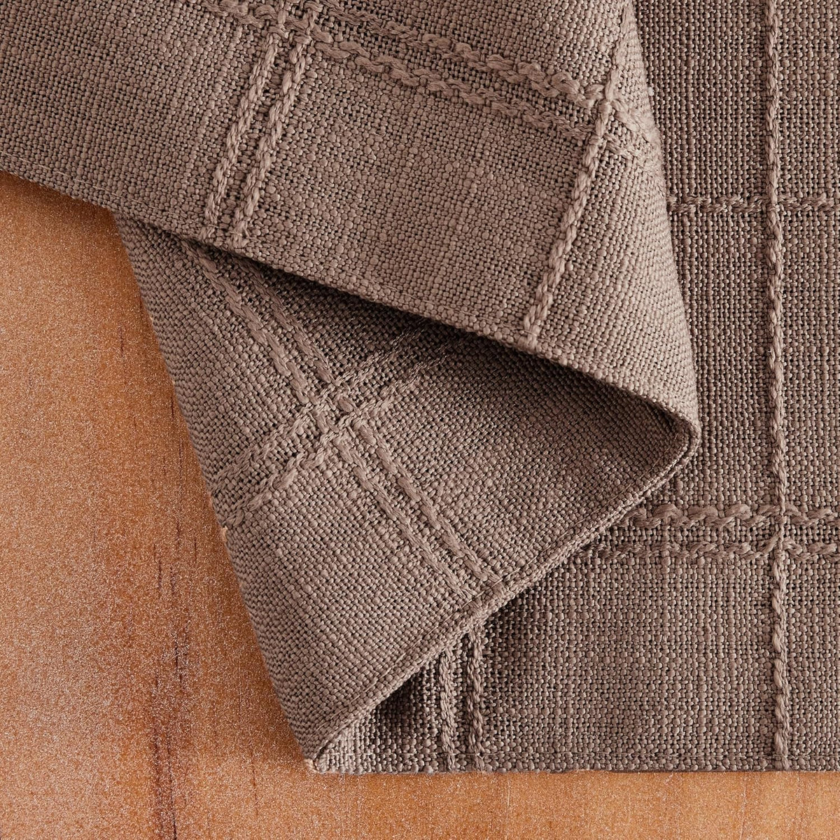 Linen Checked Farmhouse Placemats Set of 4, Cocoa Brown 13x19in | Double Layer, Reversible, Thick Textured Table Mats