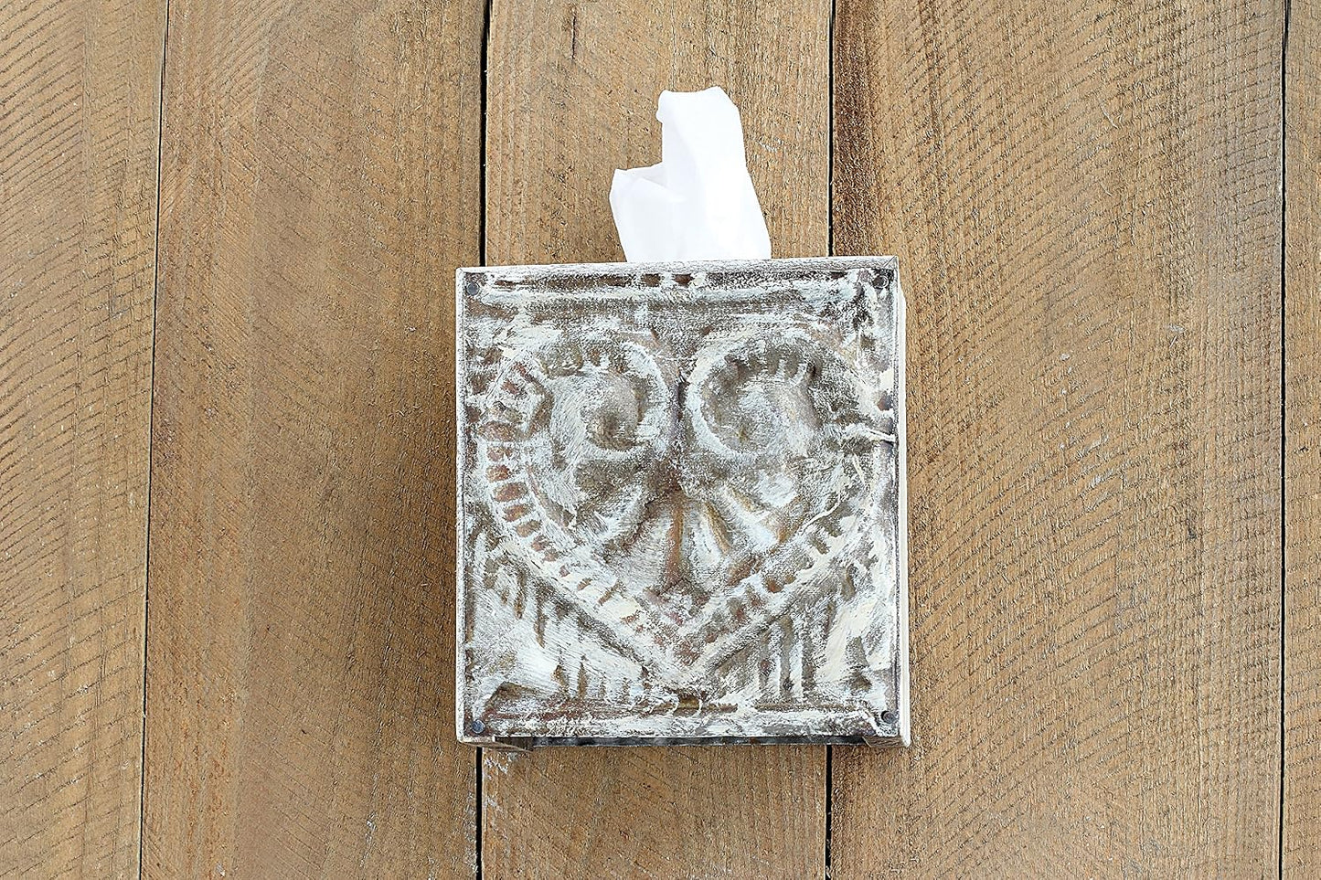 Wood & Metal Bless You Tissue Box Cover / White