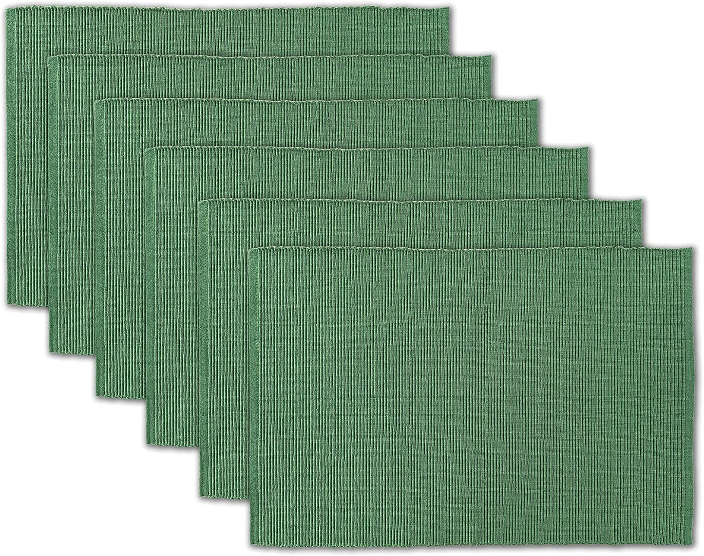 100% Cotton Ribbed Placemats - Set of 6-13 x 19 Inches - Green - Everyday/Christmas Cloth Table Mats - Thick