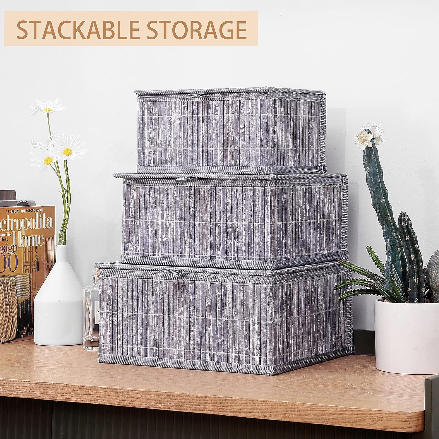 Woven Lined Storage Basket / Gray Marble / Set of 3