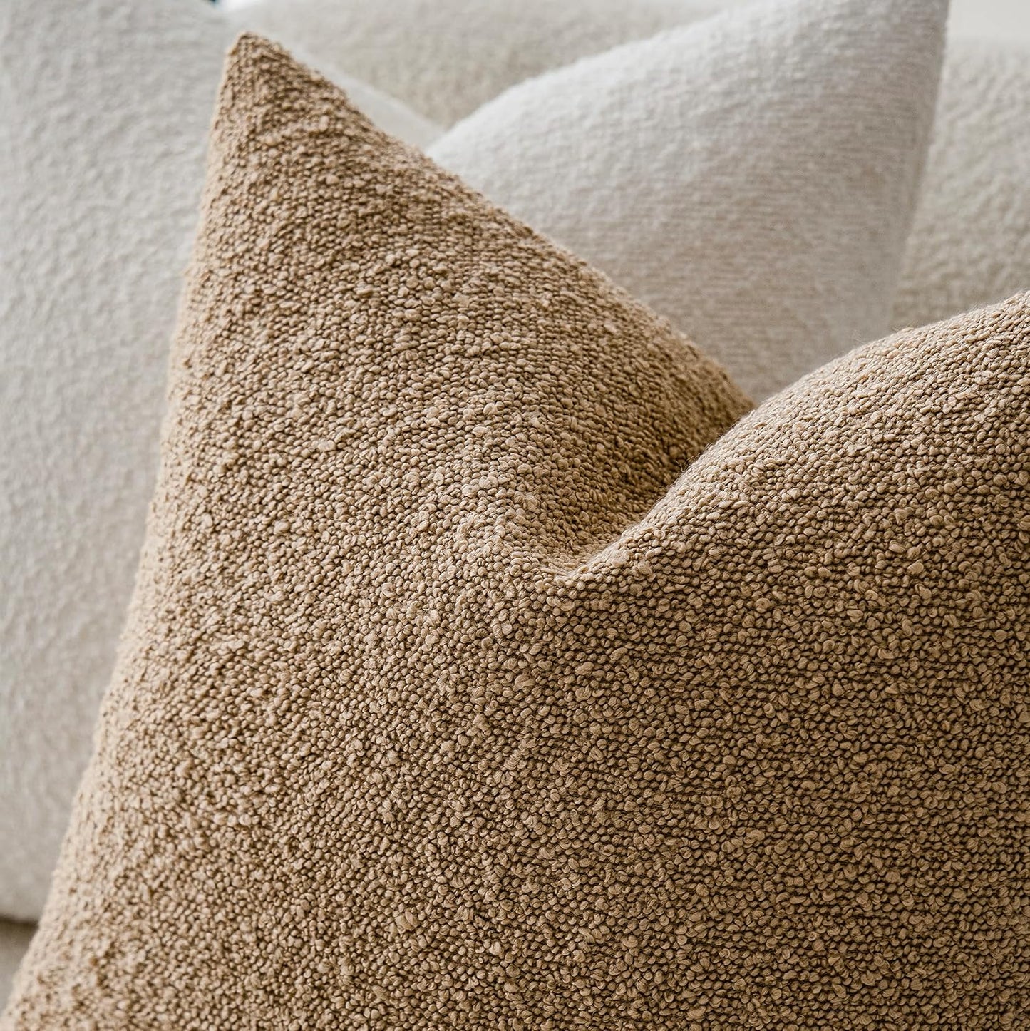 Textured Boucle Throw Pillow Covers Accent Solid Pillow Cases Soft / 18 x 18 / Camel / Set of 2