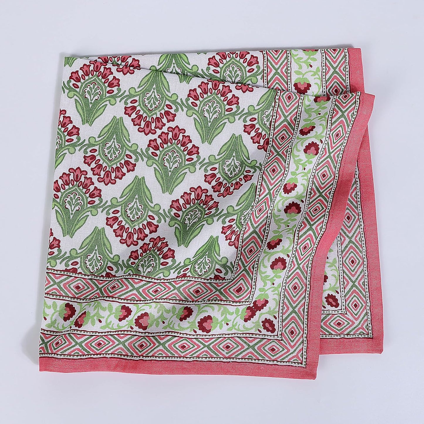 FINGERCRAFT Cloth Napkins Set of 12 Cotton Linen, 20x20 in Border Camellia | Mitered corner, washable, soft, absorbent