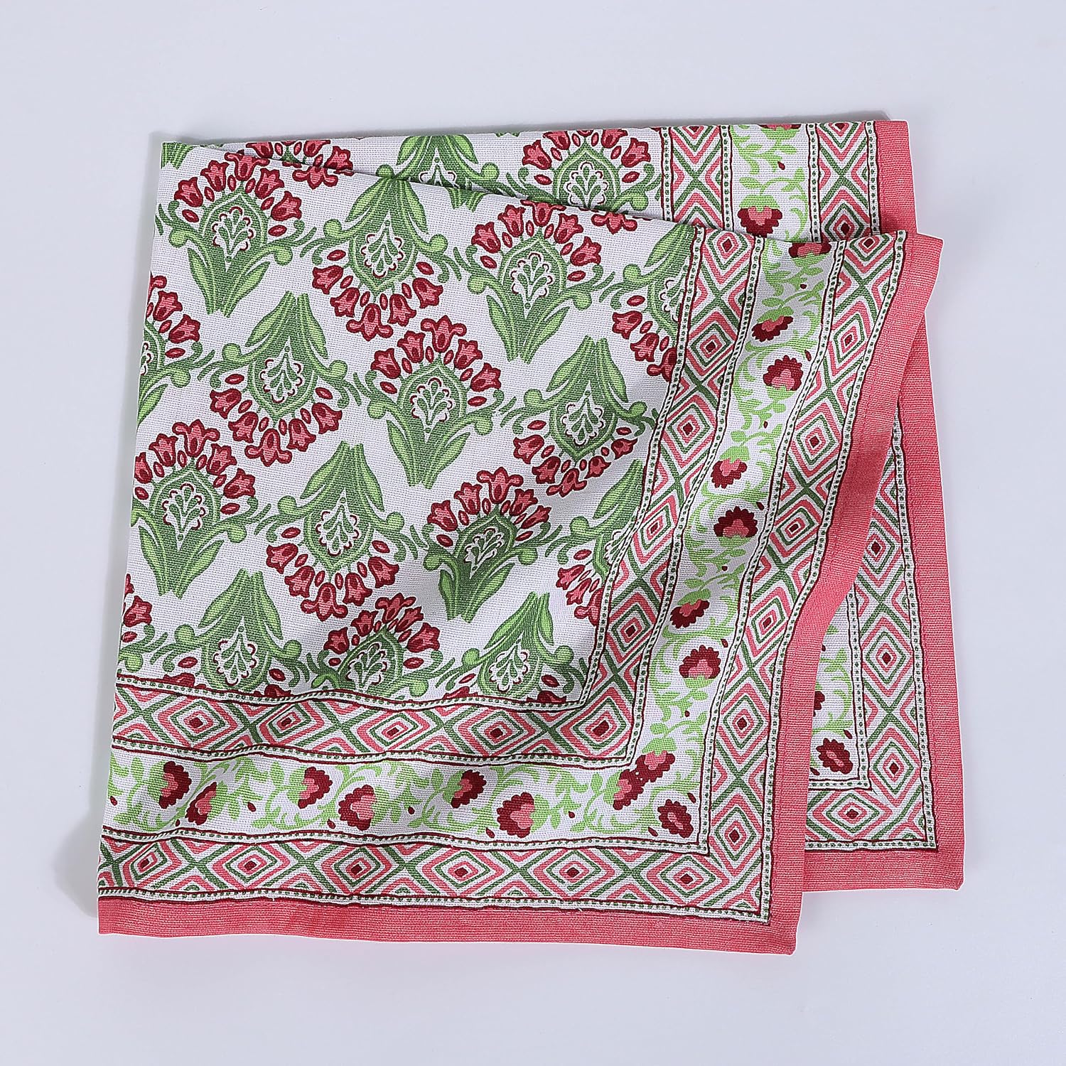 FINGERCRAFT Cloth Napkins Set of 12 Cotton Linen, 20x20 in Border Camellia | Mitered corner, washable, soft, absorbent