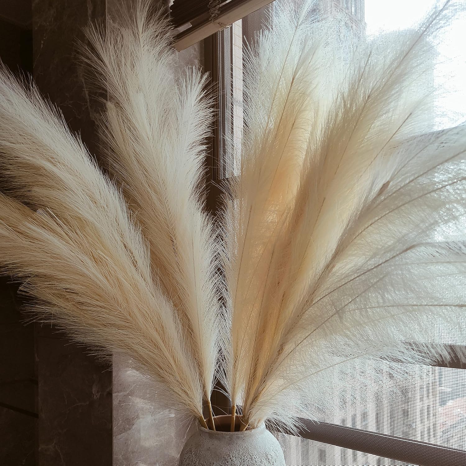 Cream Pampa " 8pcsTall Fluffy Feather Flowers / 43.3 / Faux Beige / Set of 8