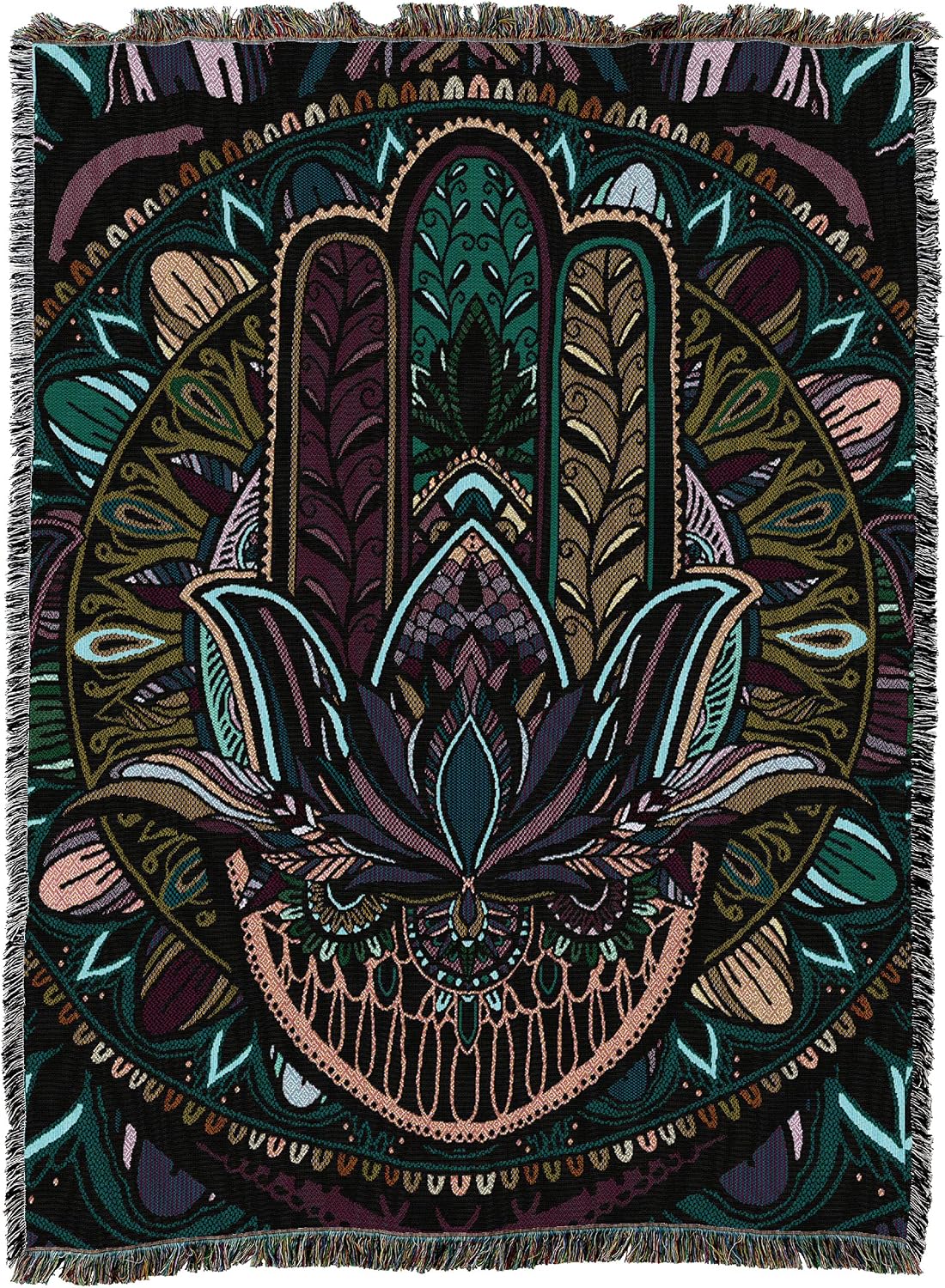 Arabic Middle East Gift Tapestry Throw Woven from Cotton / 72 x 54 / Flowering Hamsa