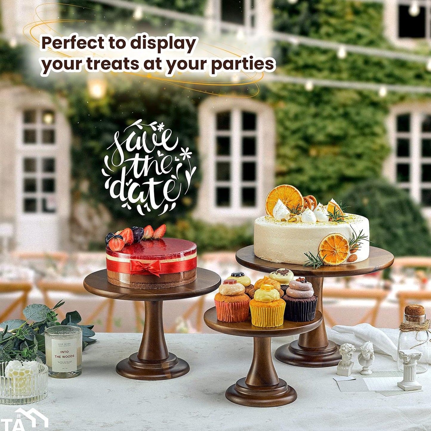 Wood Cake Stand Set / Acacia / Small, Medium, and Large / Set of 3
