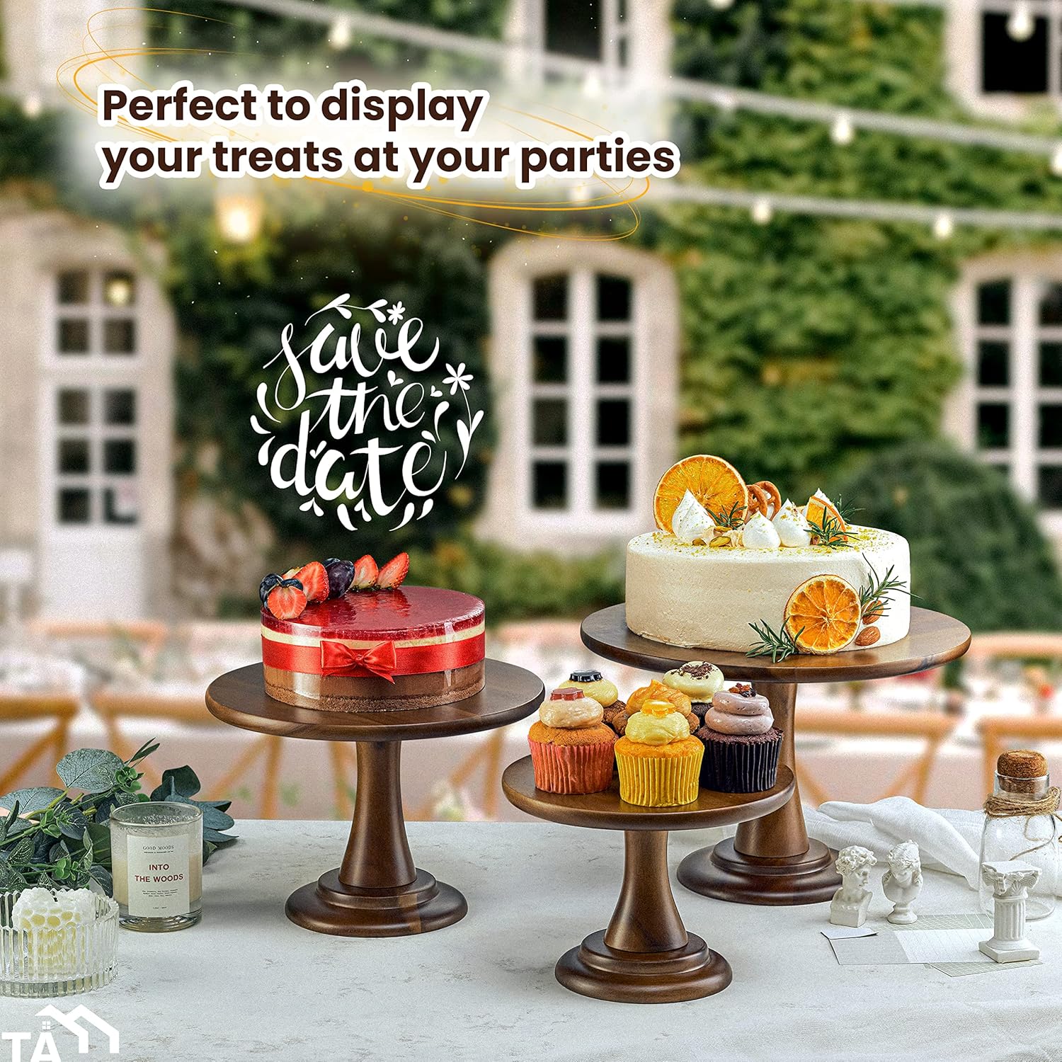 Wood Cake Stand Set / Acacia / Small, Medium, and Large / Set of 3