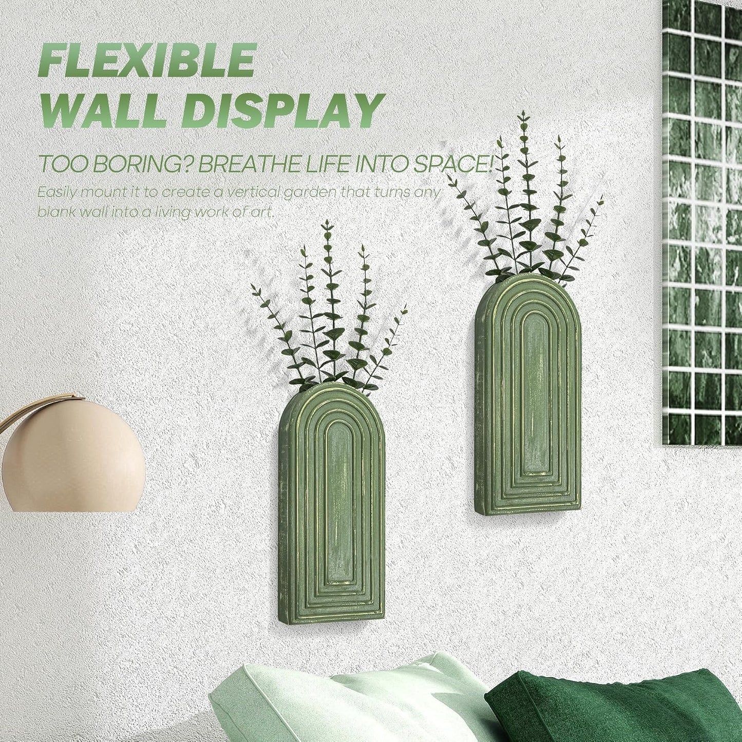 Pine Wood Wall Vases / Green / Set of 2