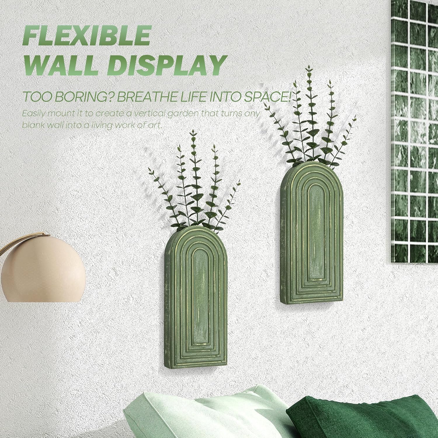 Pine Wood Wall Vases / Green / Set of 2