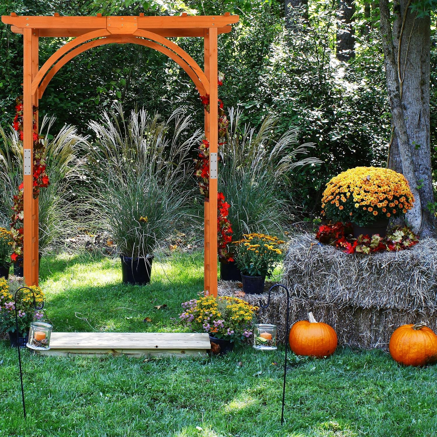 Yaheetech 85in Wooden Garden Arch Arbor Trellis for Backyard Patio Outdoor | Metal-reinforced fir wood arch with