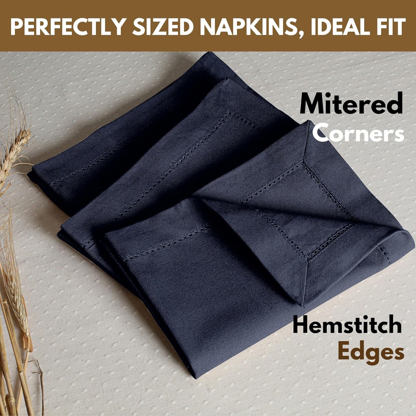 Native Fab Cloth Napkins Set of 12, Hemstitched Edges 100% Cotton, Washable Dinner Napkins 18x18 inch, Soft &