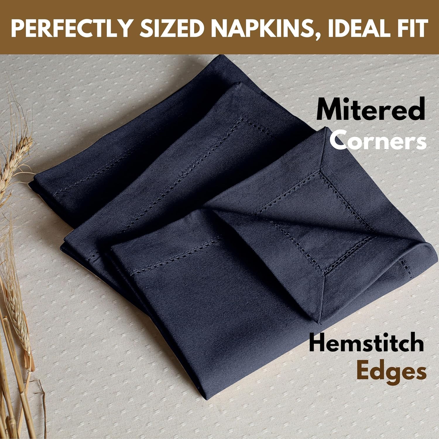 Native Fab Cloth Napkins Set of 12, Hemstitched Edges 100% Cotton, Washable Dinner Napkins 18x18 inch, Soft &