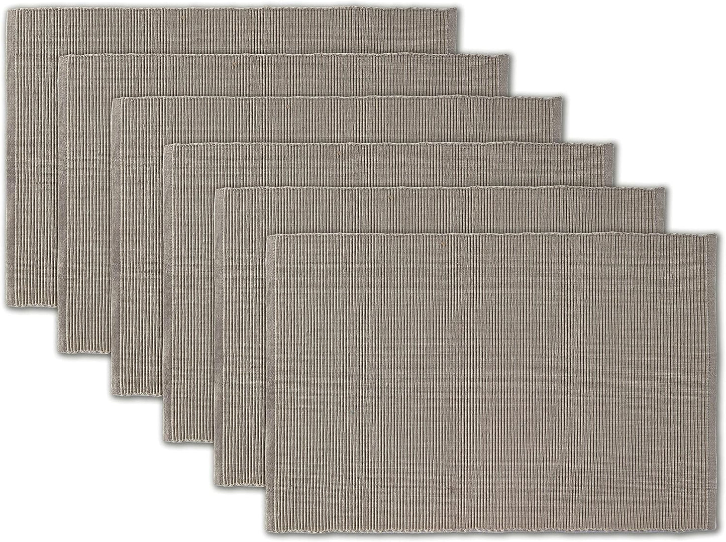 100% Cotton Ribbed Placemats - Set of 6-13 x 19 Inches - Taupe - Everyday Cloth Table Mats - Thick Construction